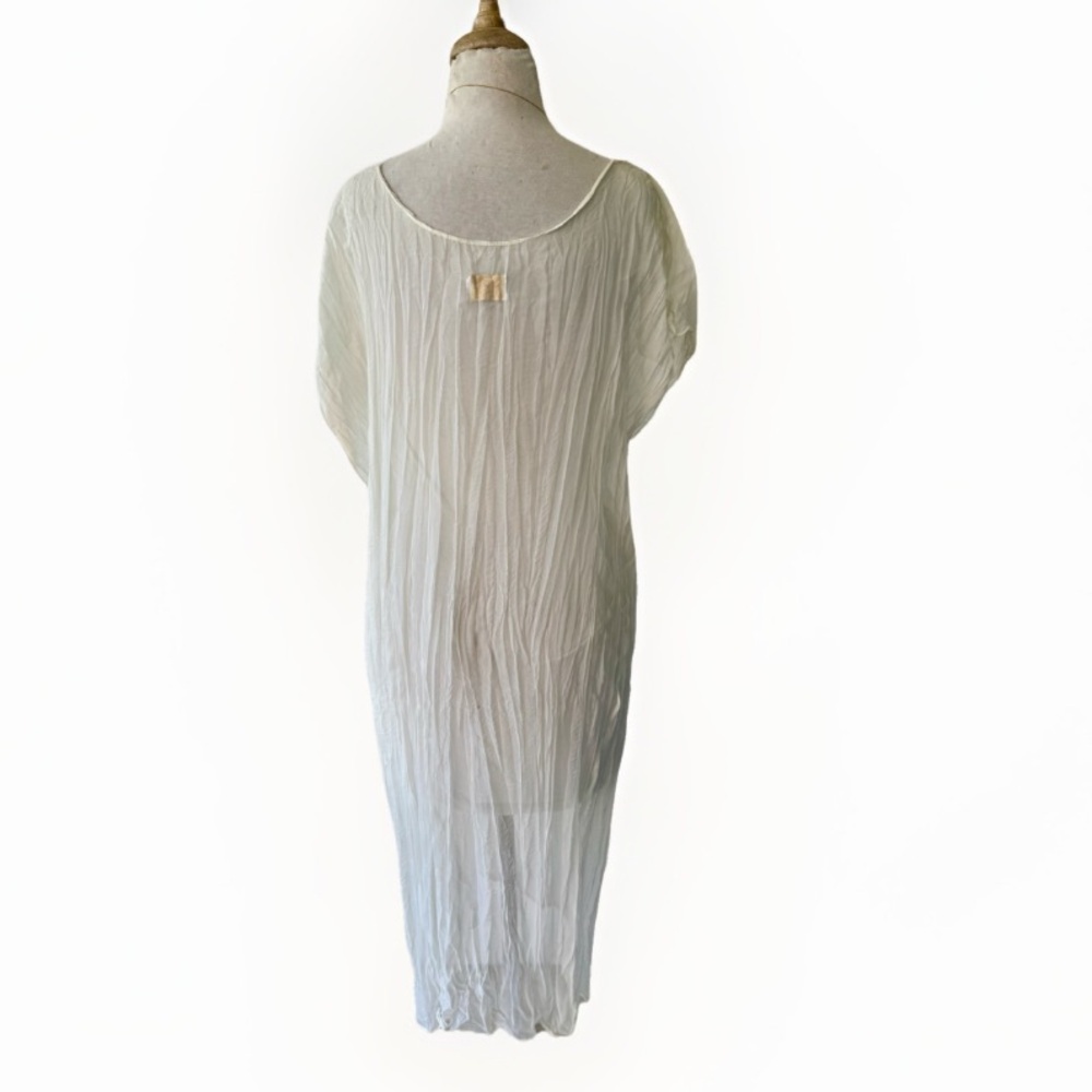 Vtg 90s Sandi Kent Beverly Hills White Crinkle Sheer Dress OS Lounge Gown Femme - Picture 5 of 7